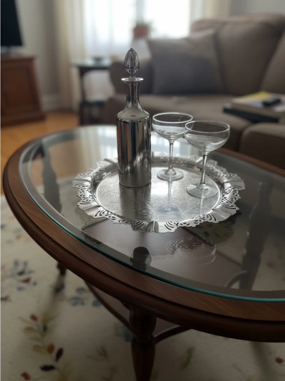 Ornate Silver-Tone Decorative Serving Tray - Filigree Edge